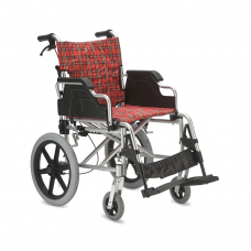 Кресло-каталка для инвалидов, грузоподъемность до 110 кг, цвет красный в клетку, литые шины, ширина сиденья 46 см, вес 13,2 кг (200900007)